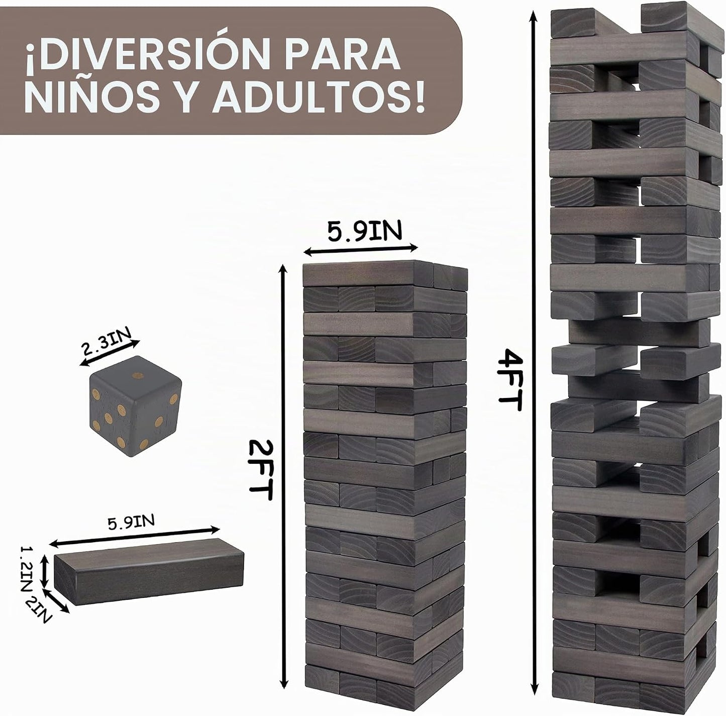 Juegoal Juego de bloques gigantes de torre de caída de 54 piezas, j...
