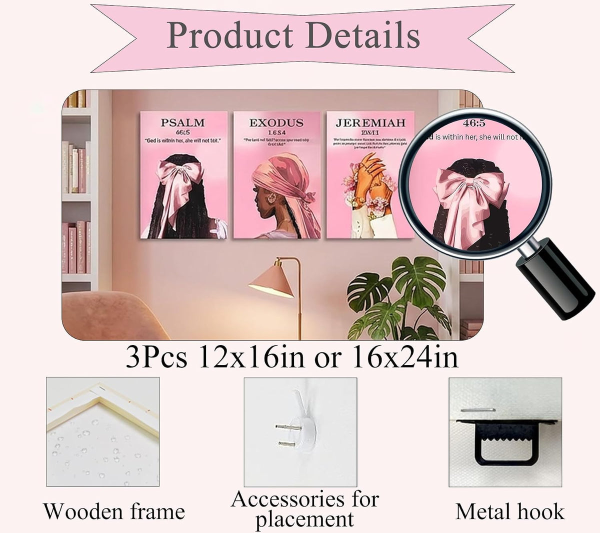 3 piezas de arte de arte de pared con versículo bíblico de moda par...