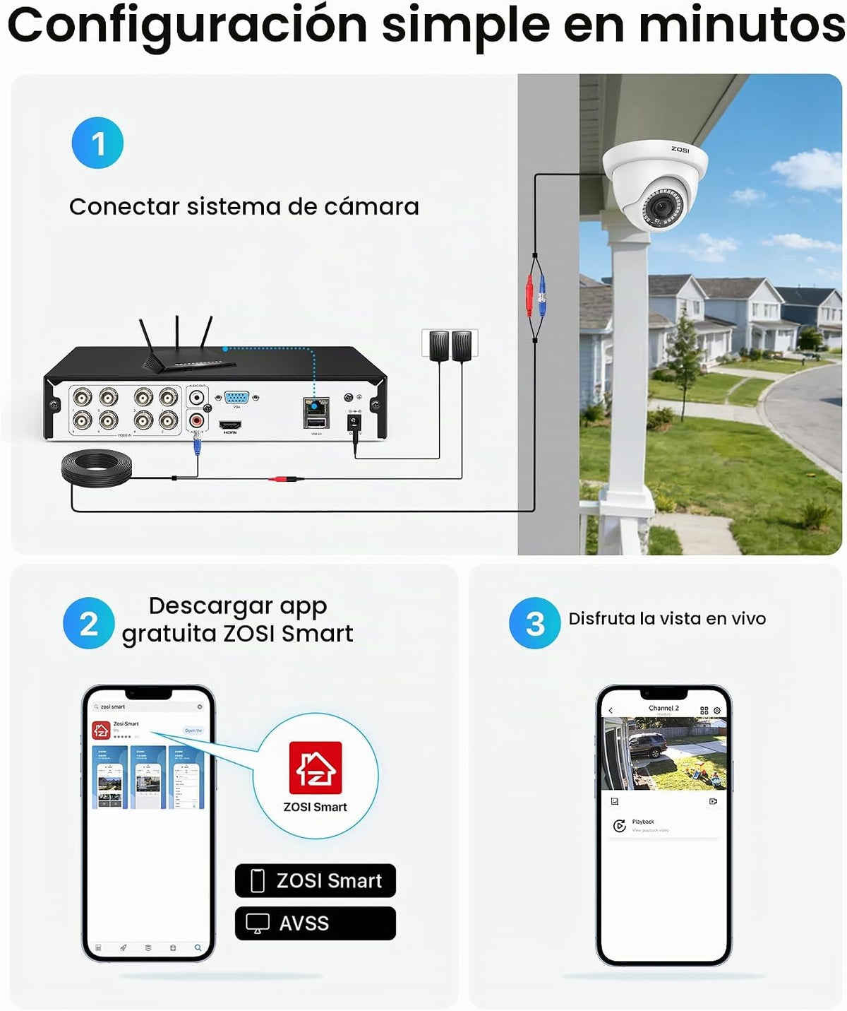 ZOSI 3K Lite 8CH H.265+ Sistema de cámara de seguridad para el hoga...