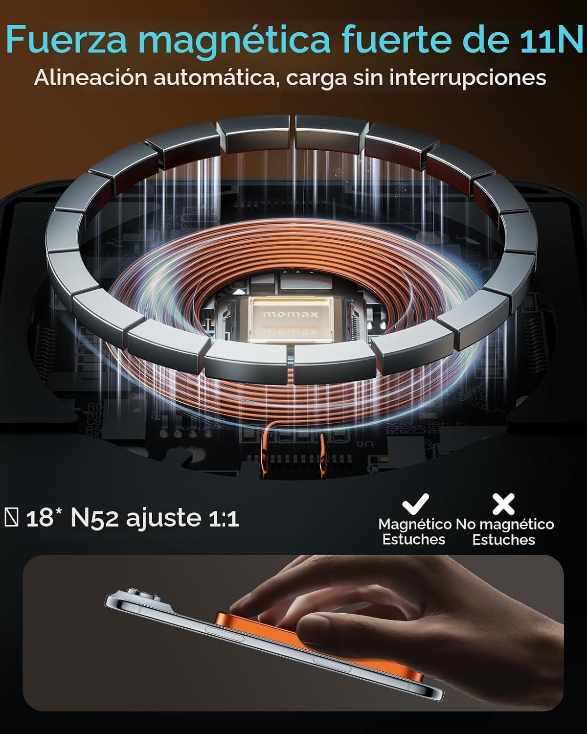 MOMAX Banco de energía inalámbrico magnético de 5000 mAh, cargador...