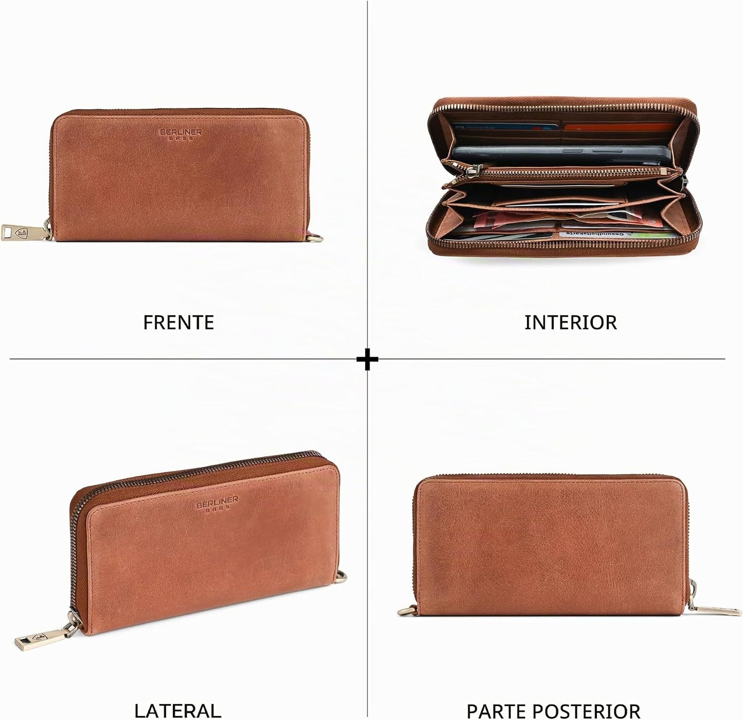 BERLINER BAGS Cartera Lyon de piel auténtica de alta calidad, con b...