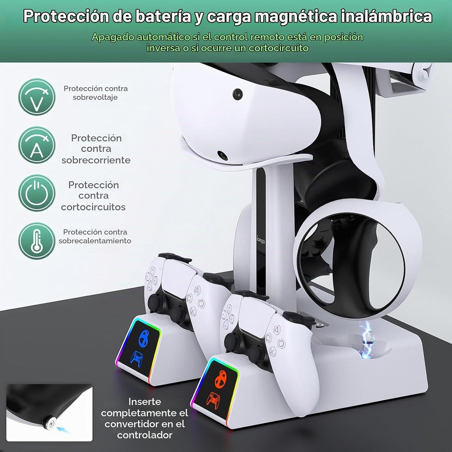 Fastsnail Estación de carga RGB para PS VR2 \/ PS5 \/ PS5 con 10 lu...