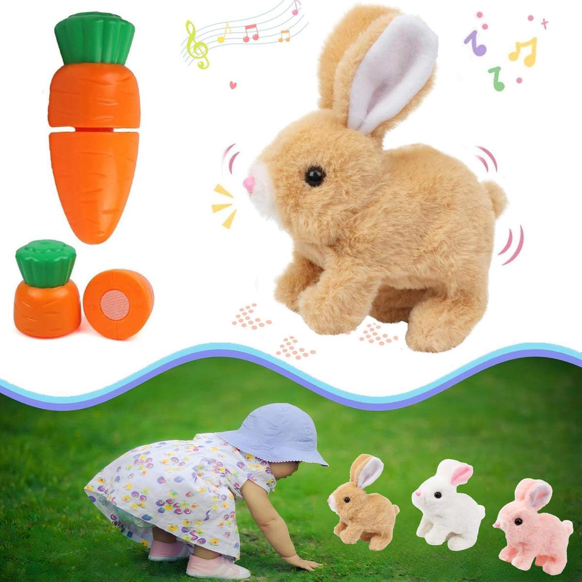 Zloeoa Conejito de peluche de peluche, juguete electrónico interact...