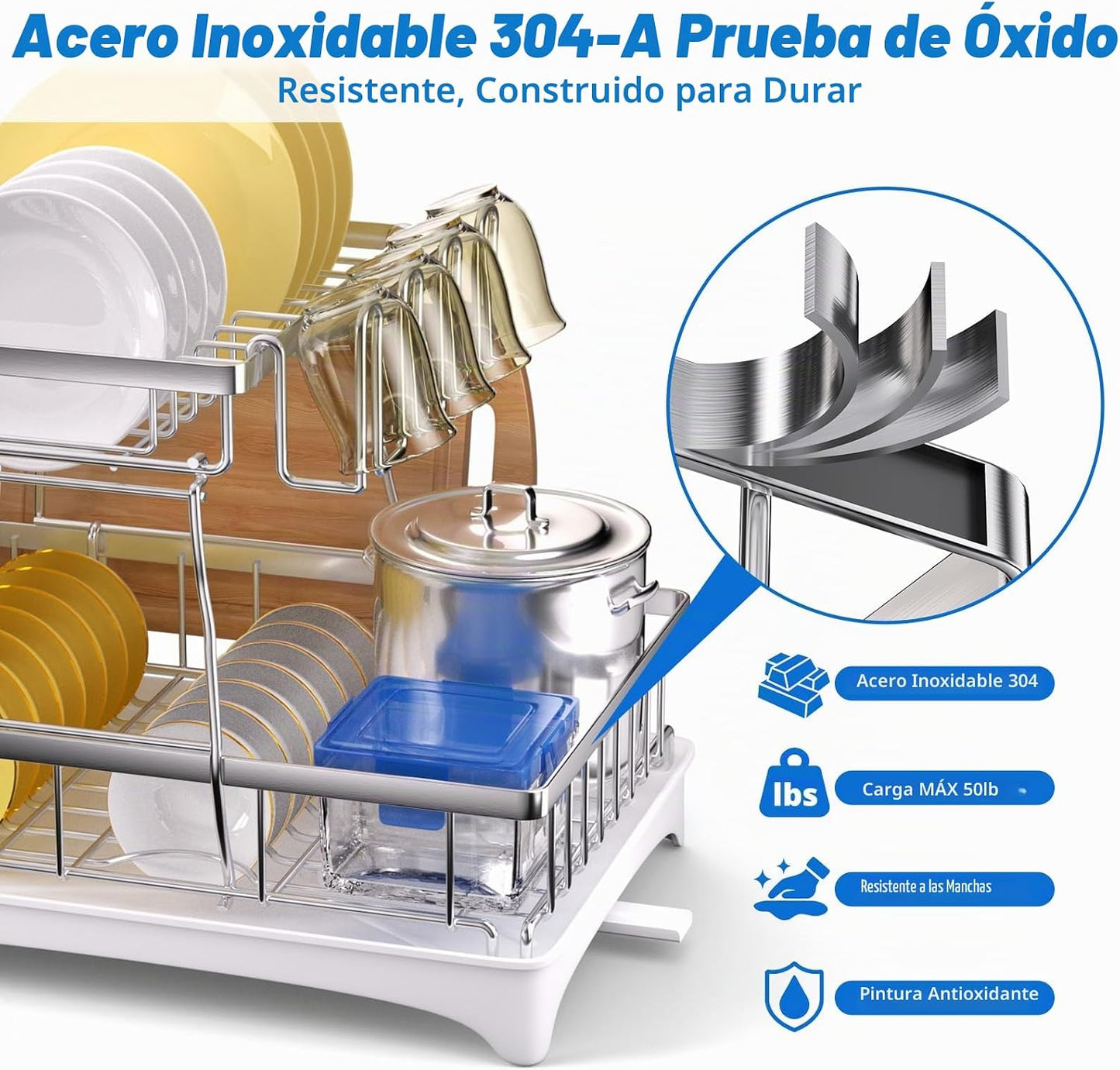 Godboat - Escurridor de platos de 2 niveles, acero inoxidable 304,...