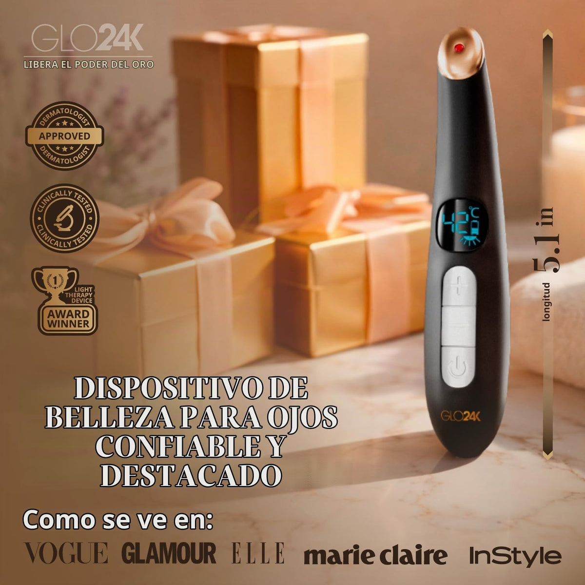 GLO24K Varita masajeadora de ojos calentada con vibración para el c...