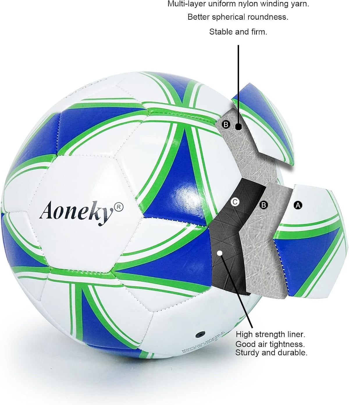 Aoneky Balón de fútbol tradicional de tamaño 5 para adultos, se env...