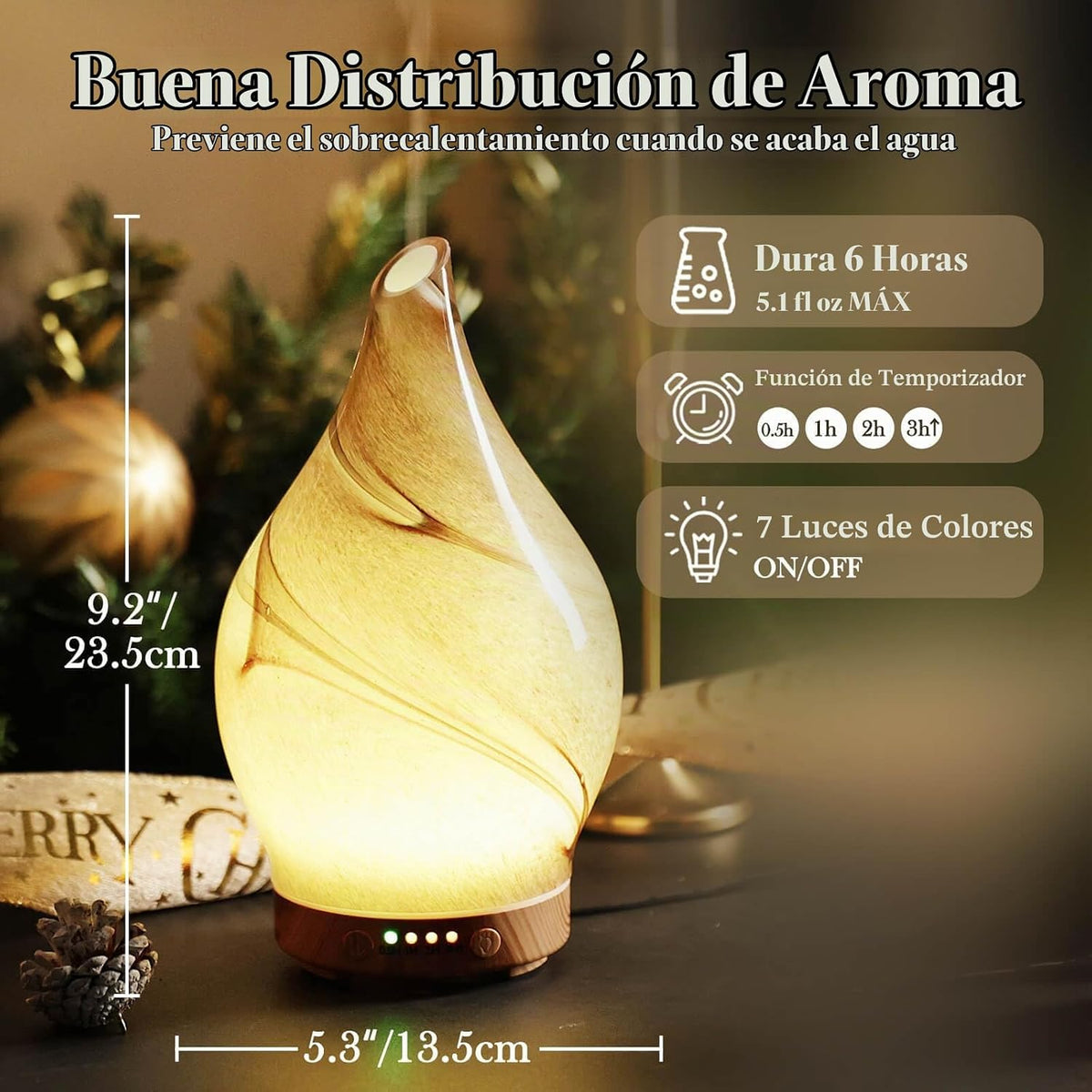 Porseme Difusor de Aceite Esencial de 150ml (5.07 fl oz) de Vidrio...