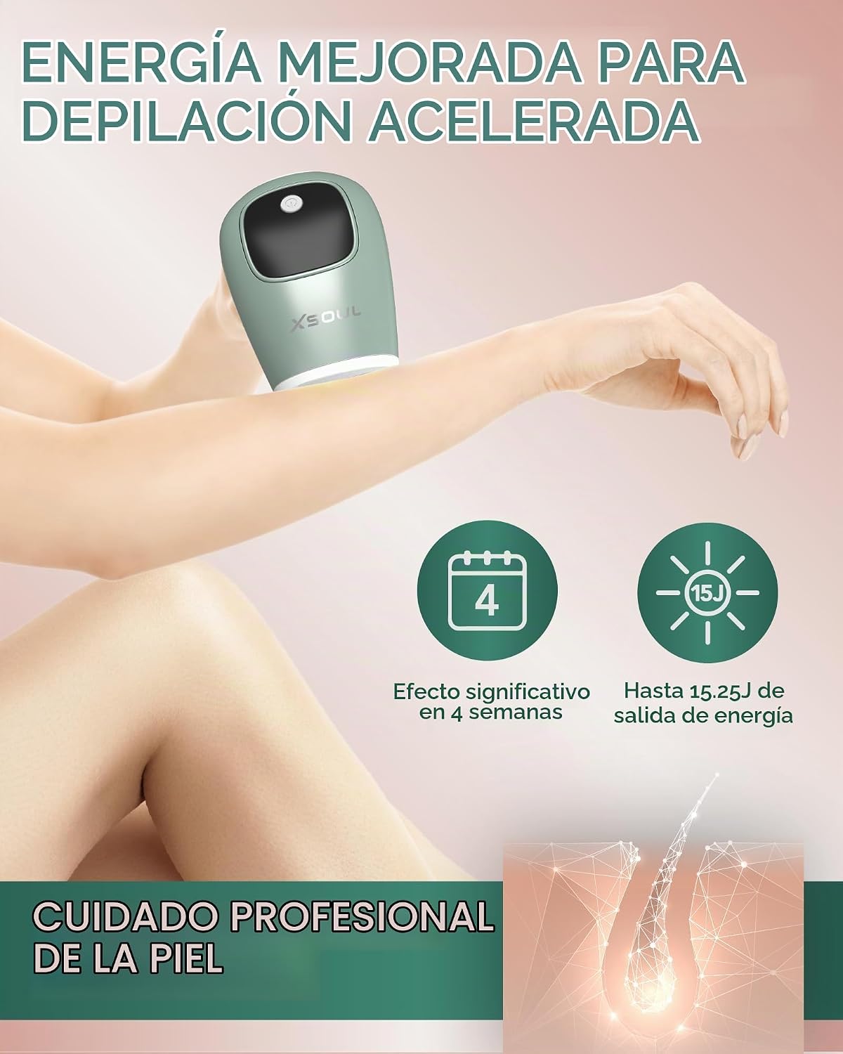 Xsoul Depilación láser IPL, removedor de vello sin dolor para mujer...