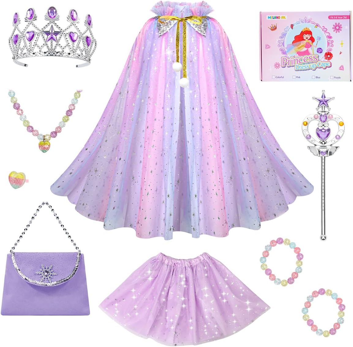 Meland Ropa de princesa para niña, 11 piezas de capa de princesa co...