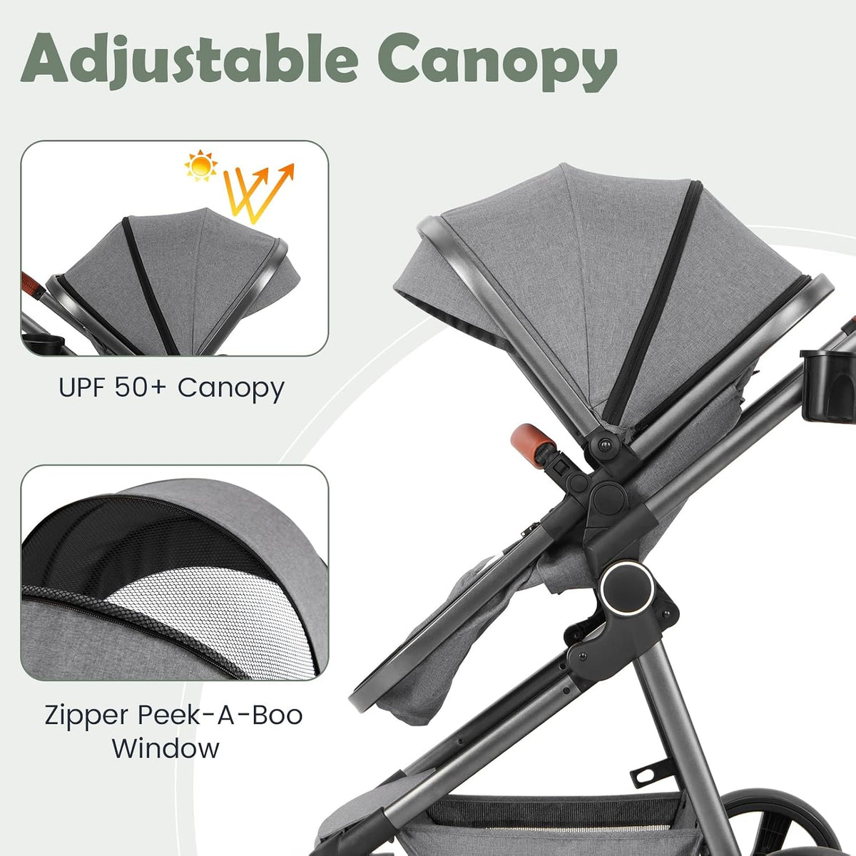 INFANS Cochecito de bebé 2 en 1, plegable de alta absorción de impa...