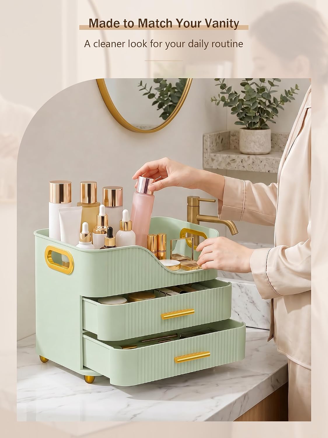 Booklov Organizador de maquillaje para encimera con cajones, caja d...