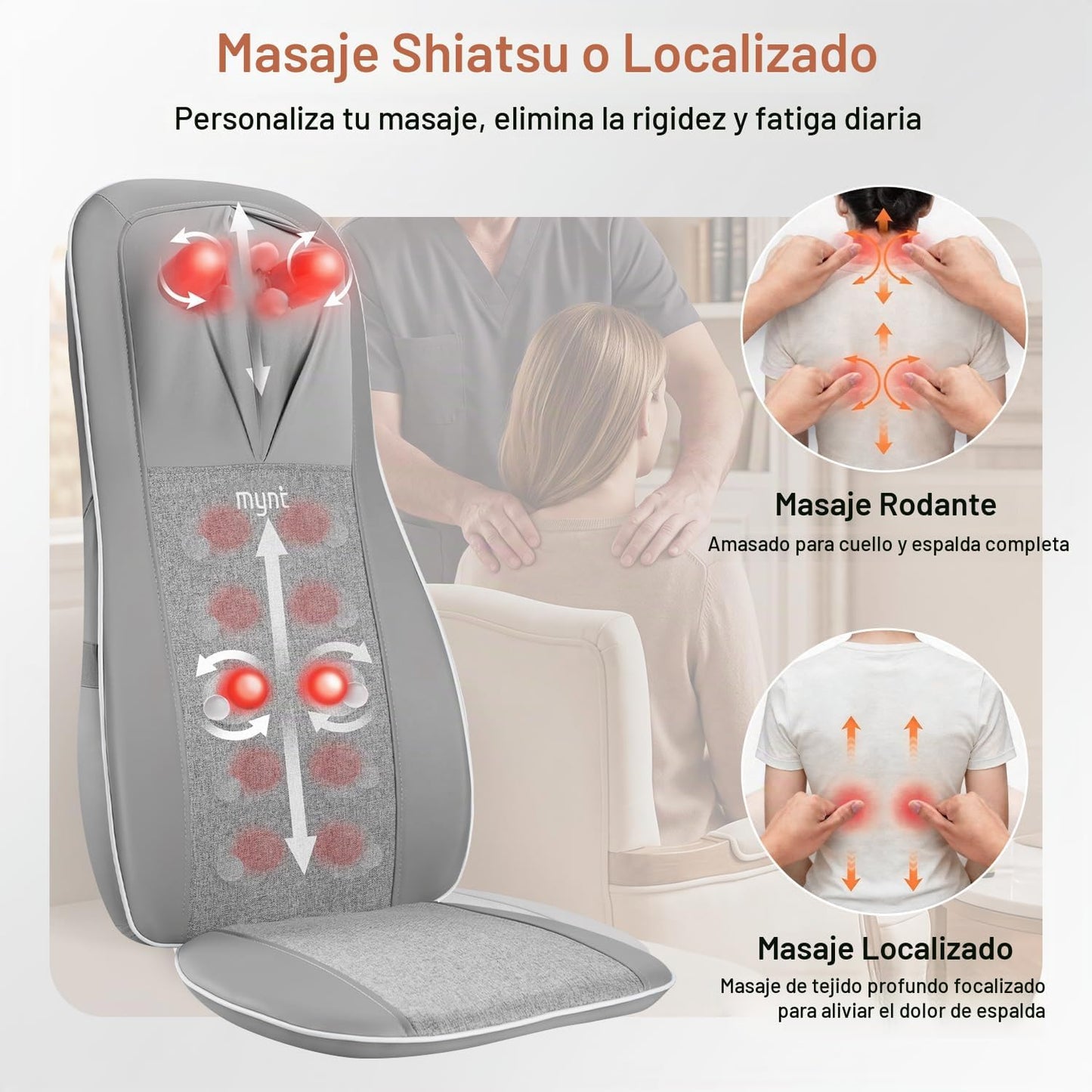 Mynt - Masajeador Shiatsu de Cuello y Espalda con Calor, Masajeador...