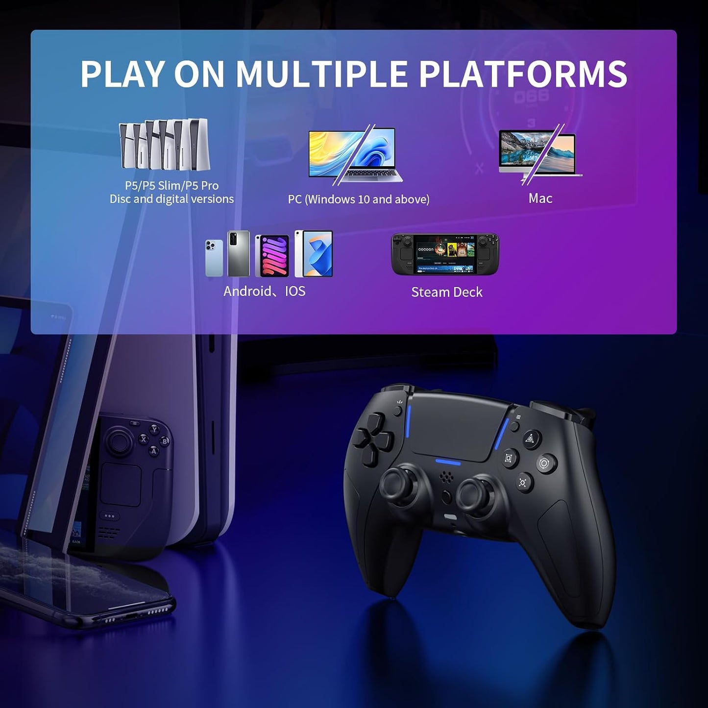 Controlador de juegos inalámbrico LED JDDWIN para PS5 y controlador...
