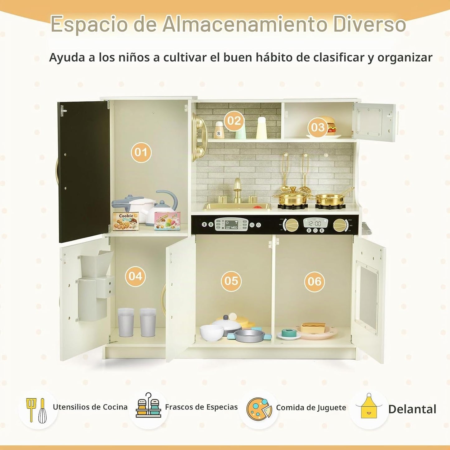 HONEY JOY Juego de cocina de madera para niños, juego de simulación...