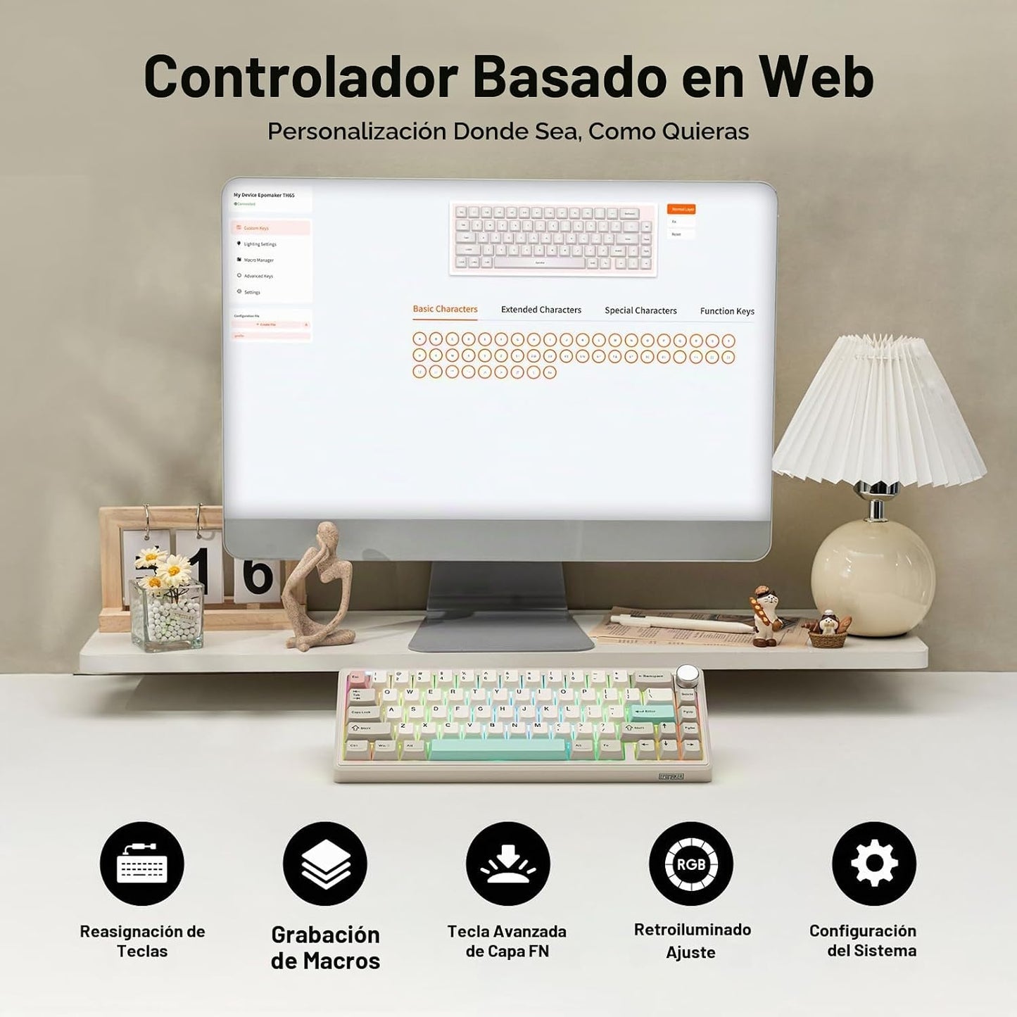 EPOMAKER TH65 Teclado mecánico inalámbrico para juegos con perilla...