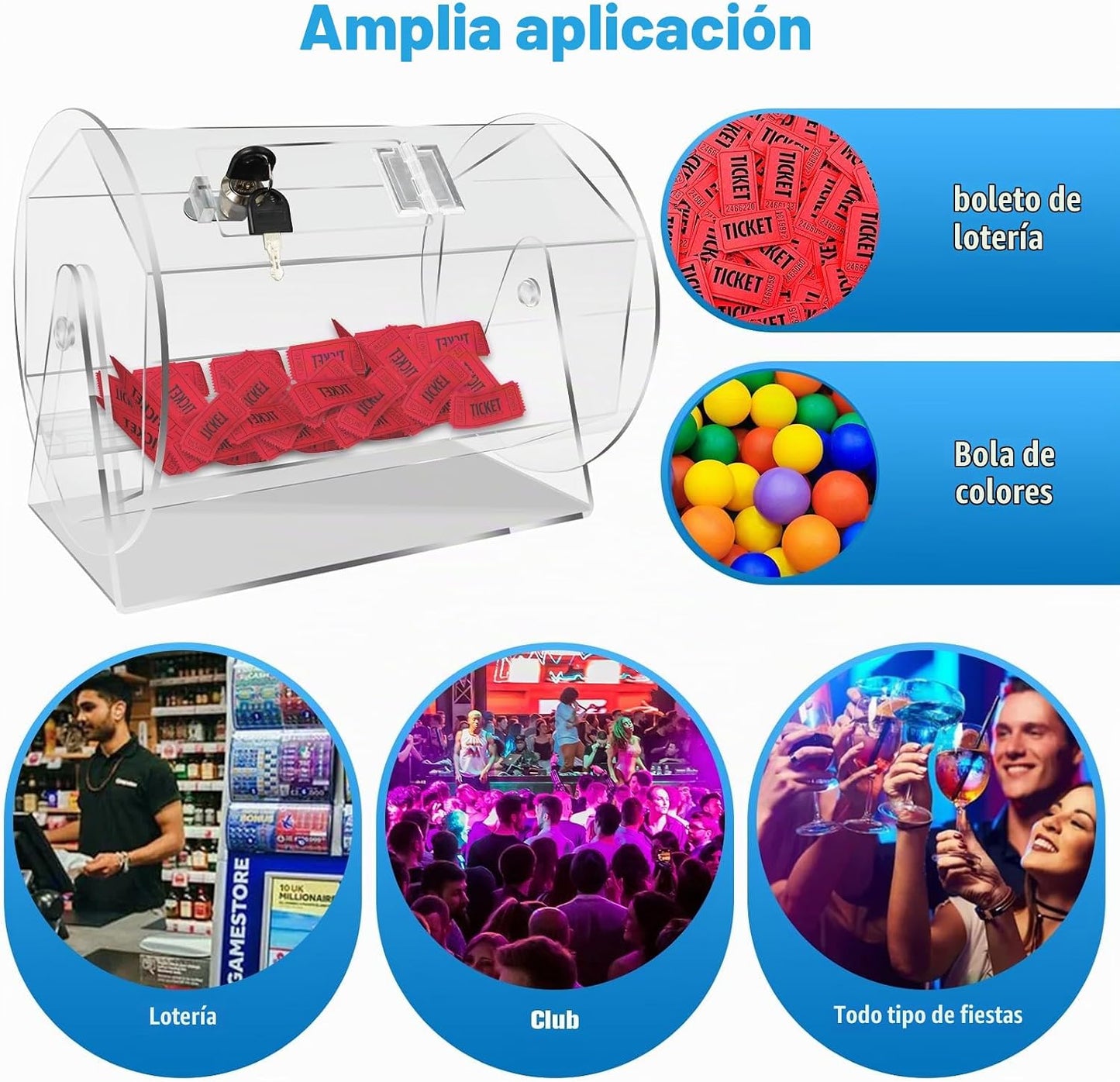 Qopaw Tambor de rifa acrílico grande \u2013 Capacidad para 5,000 bo...
