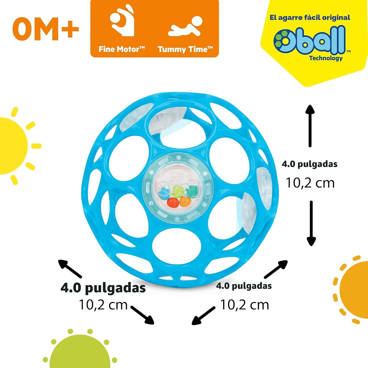 Bright Starts Oball Sonajero de fácil agarre sin BPA para bebé en a...