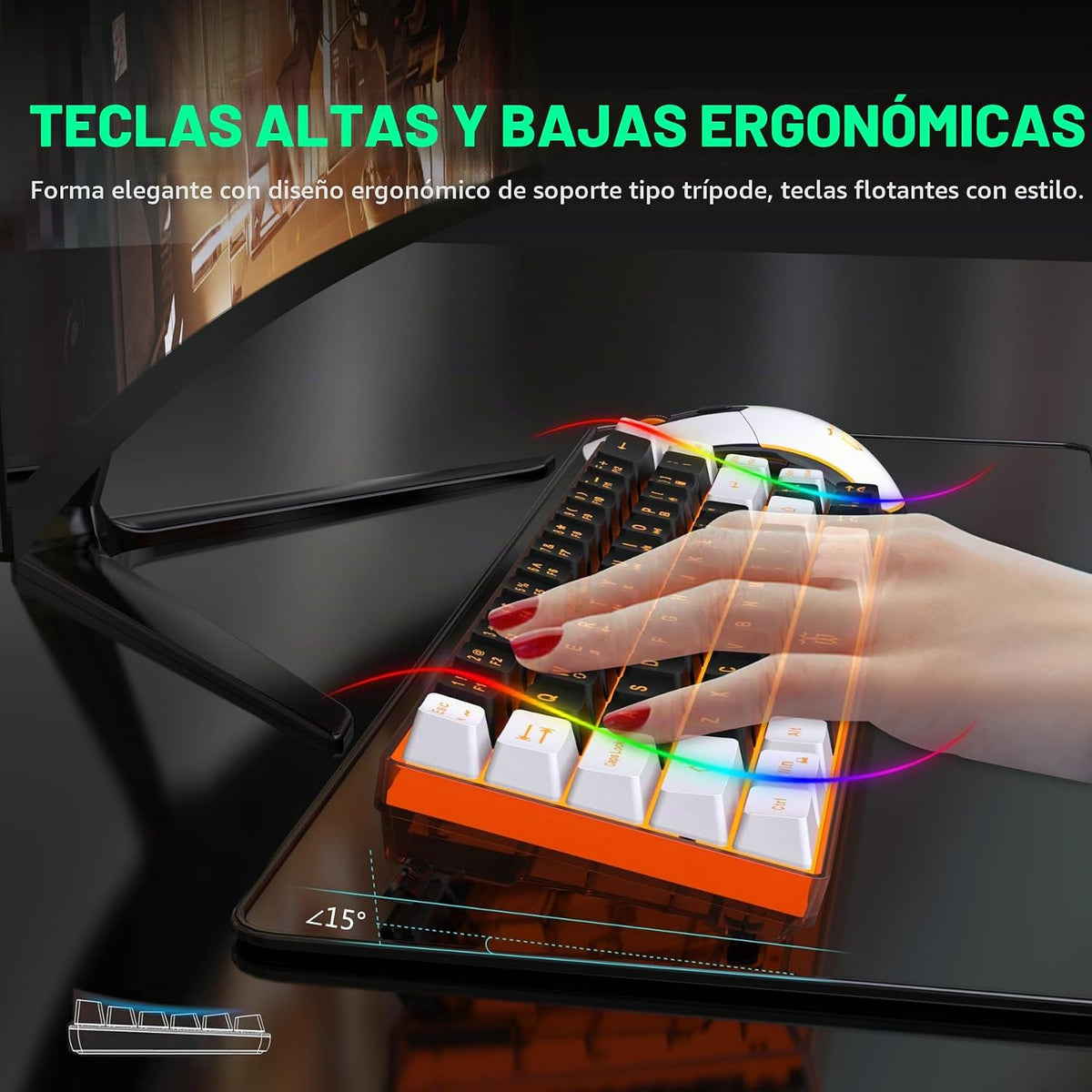 Snpurdiri - Combo de teclado y mouse inalámbricos 60% para juegos (...