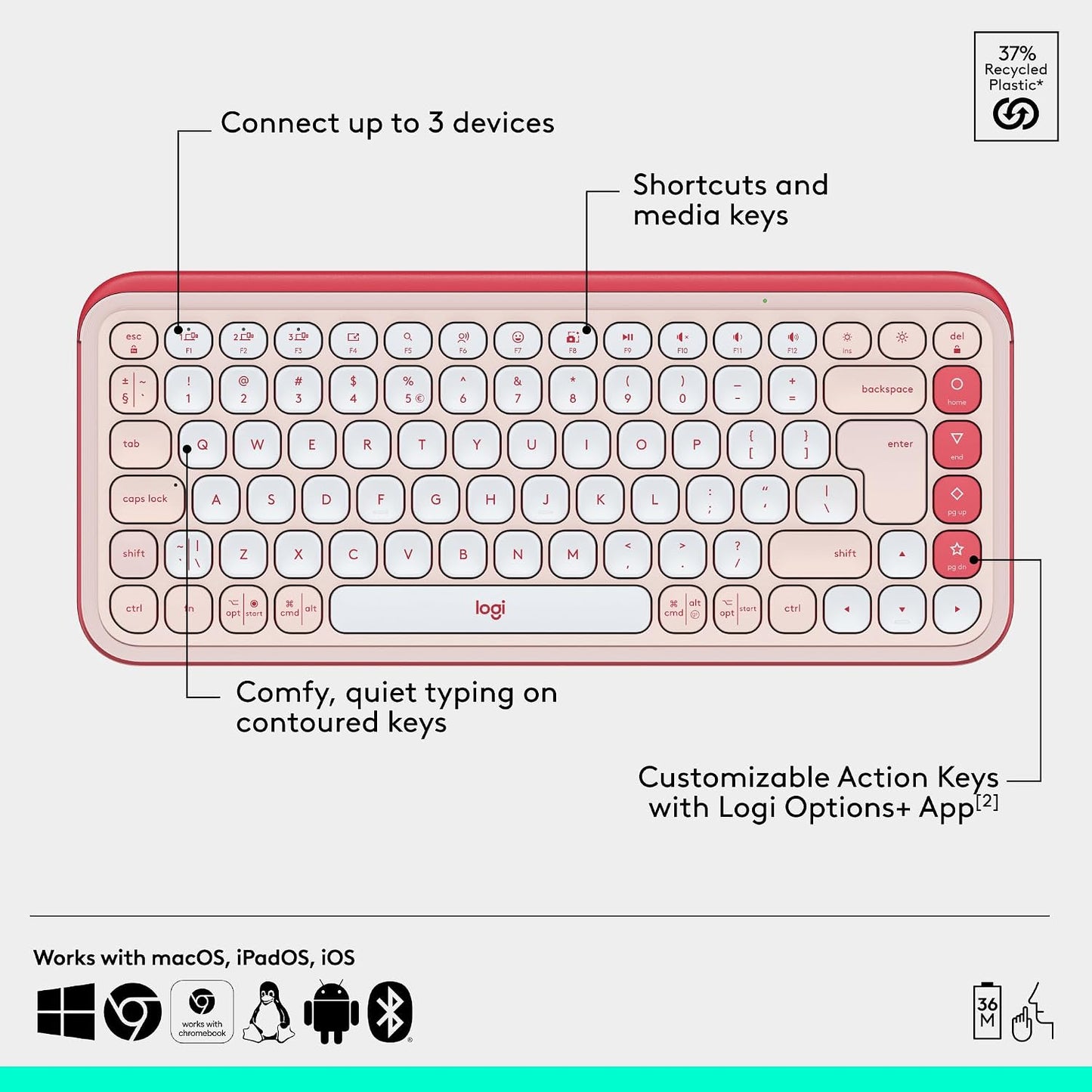 Logitech Combo de teclado y mouse Bluetooth inalámbricos POP ICON -...