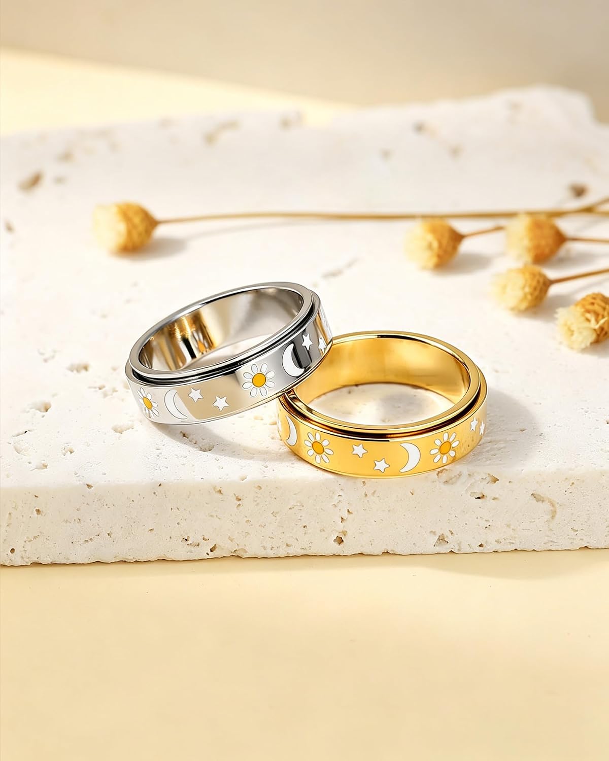 Anillo giratorio silencioso de acero inoxidable chapado en oro para...