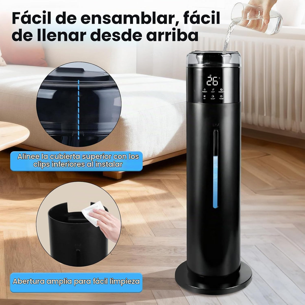 Humidificador grande para dormitorio, 8L\/2.1 galones de niebla frí...