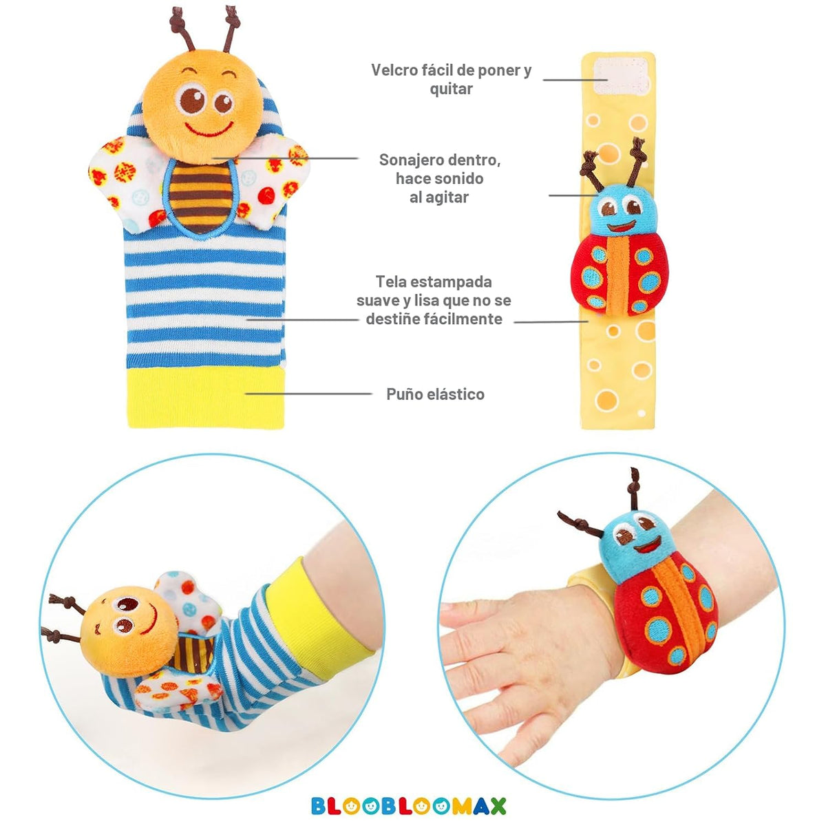 Bloobloomax - Calcetines de sonajero de muñeca y buscador de pies,...