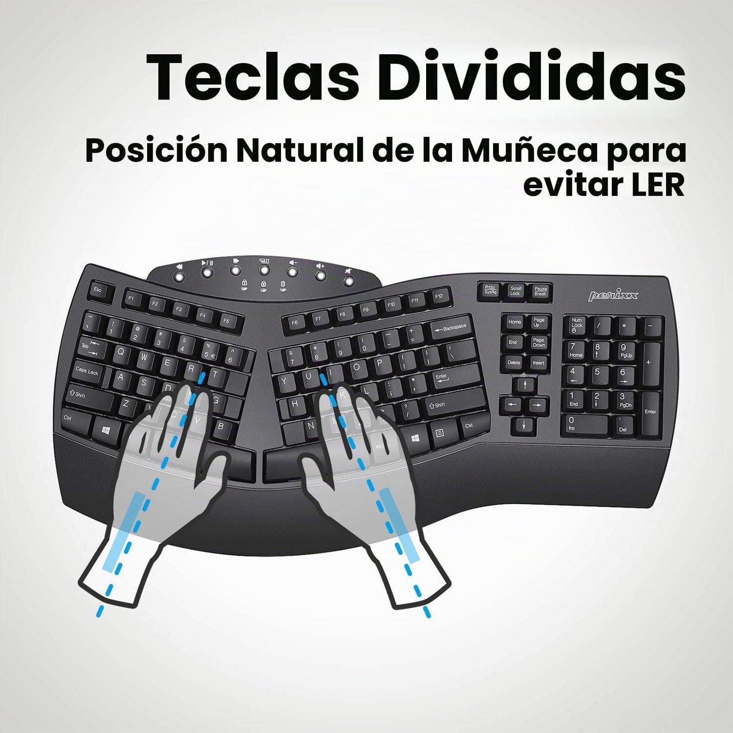 Perixx Periboard-612B - Teclado Inalámbrico Ergonómico Split con Mo...