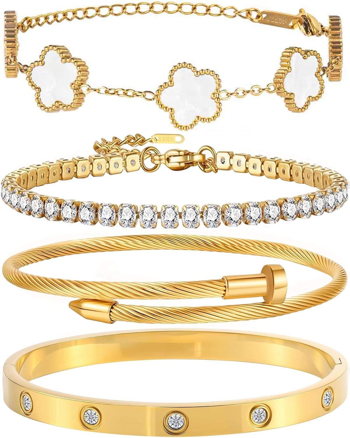GIVCHO - Juego de pulsera y brazalete de clavos bañados en oro de 1...