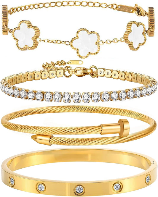 GIVCHO - Juego de pulsera y brazalete de clavos bañados en oro de 1...