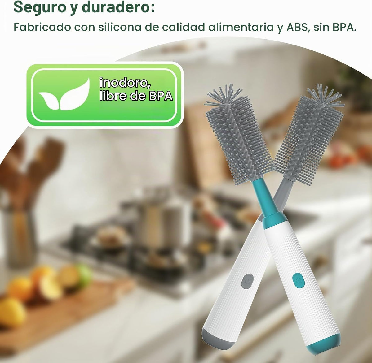 Limpiador eléctrico de cepillos para biberones con mango extendido...