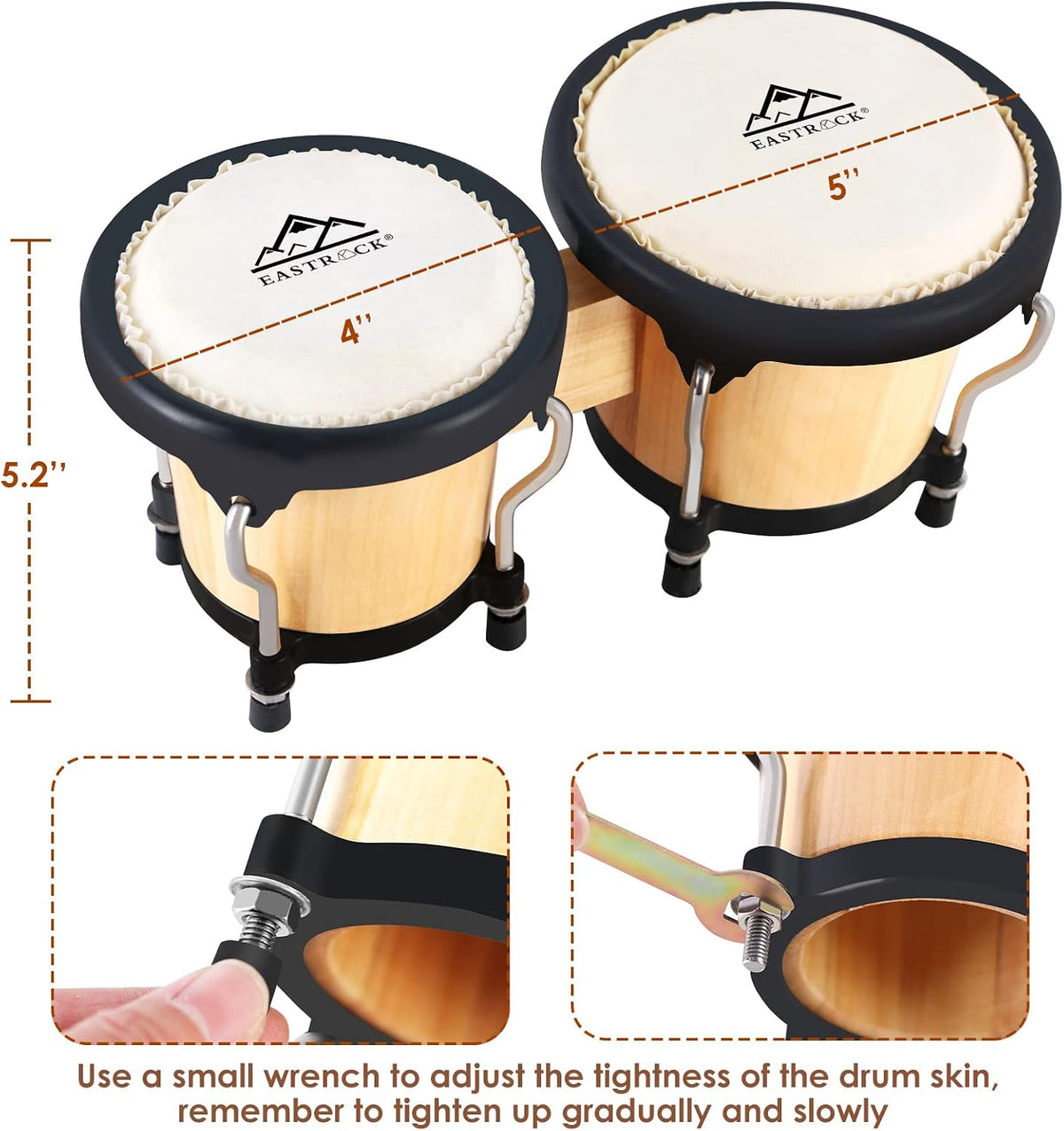 EastRock Bongo - Juego de tambor de 4 y 5 pulgadas para adultos, pr...