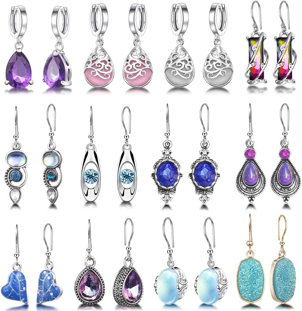12 Pares de Aretes Colgantes de Cristal Drusa en Forma de Lágrima p...