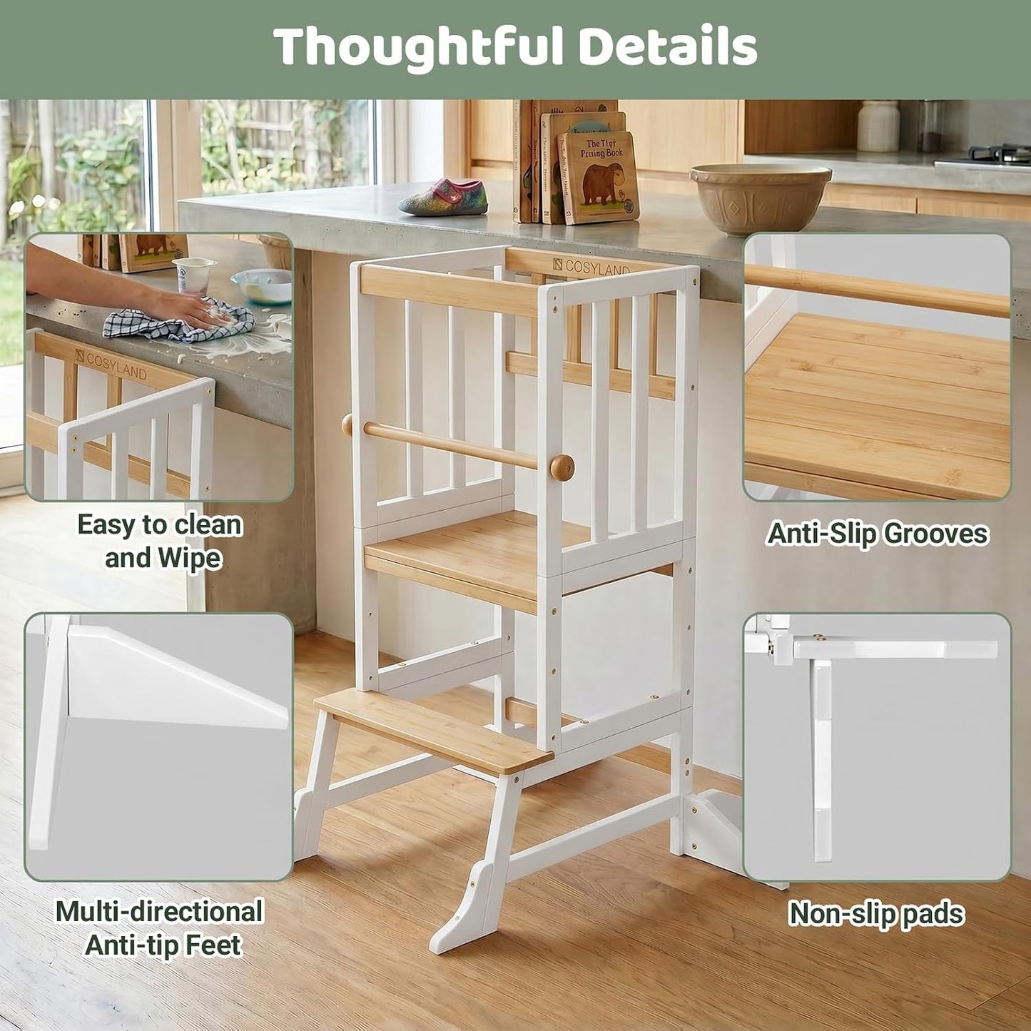 COSYLAND Torre de Pie para Niños Pequeños - Taburete de Cocina Ayud...
