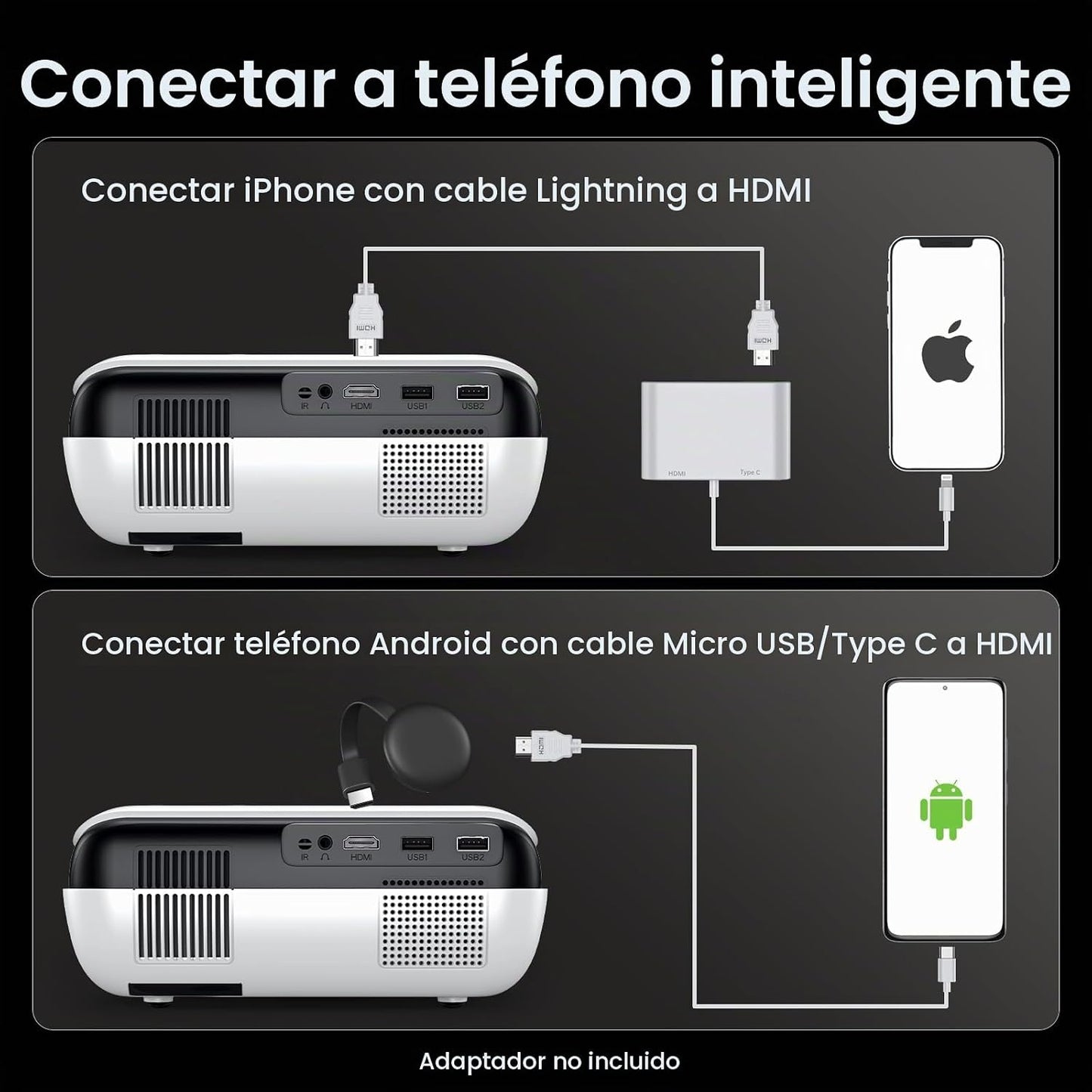 HAPPRUN Proyector inteligente para exteriores Native 1080P estándar...