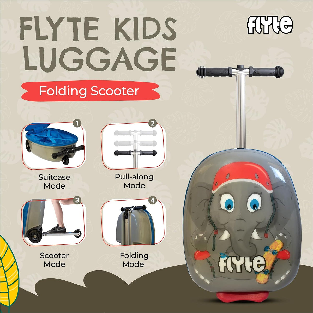 Maleta de patinete Flyte - 2 en 1, maleta de 18 pulgadas para niños...