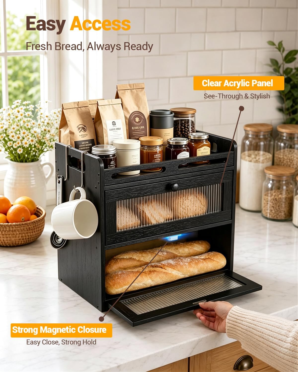 Panera para encimera de cocina, almacenamiento de bambú de 2 nivele...