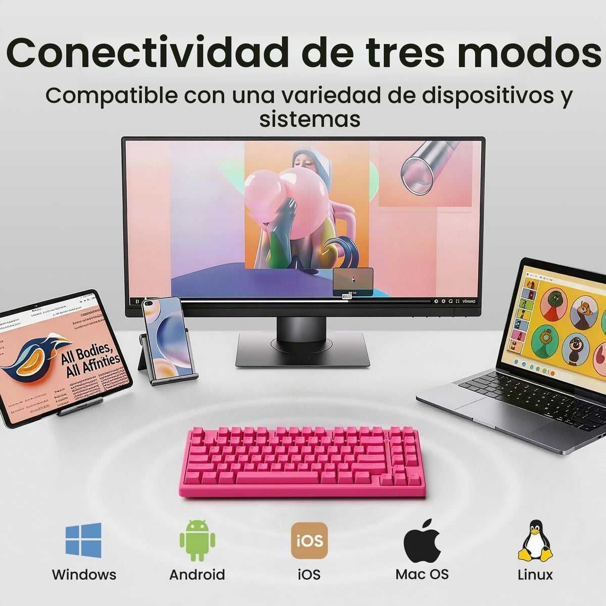 Kisnt KN85 Teclado mecánico silencioso inalámbrico, diseño del 75%,...