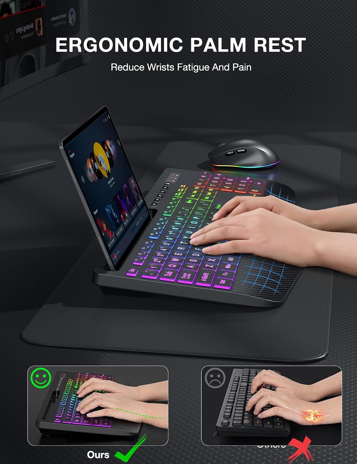 SABLUTE Combo de teclado y mouse inalámbricos, 9 efectos retroilumi...