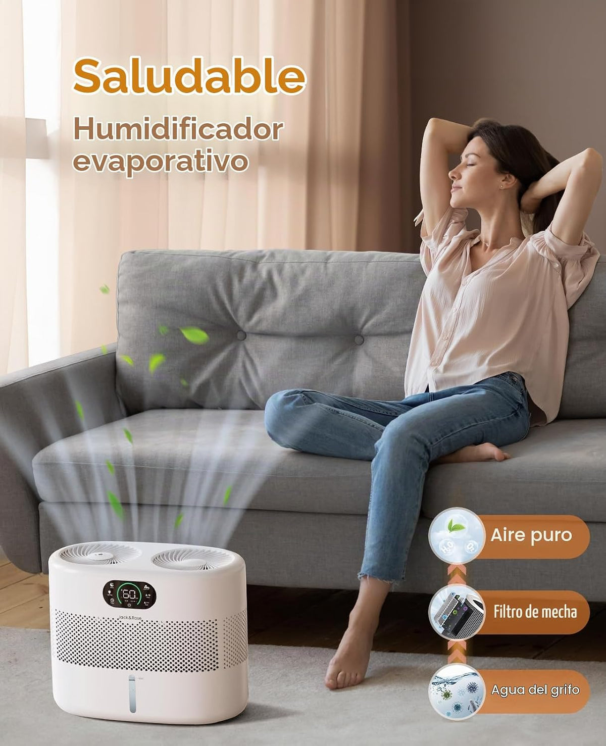 Humidificador evaporativo de mecha reutilizable para dormitorio, hu...