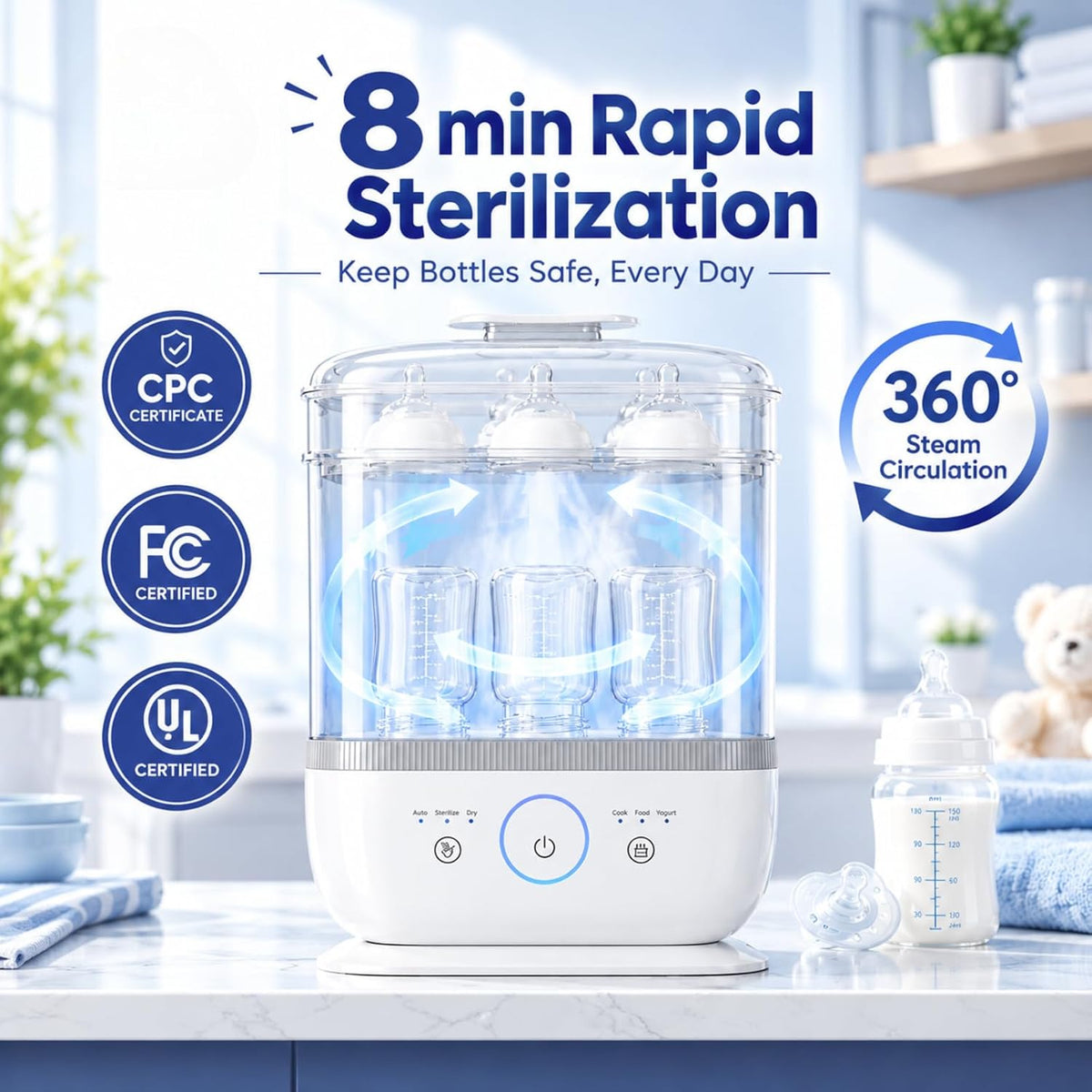 Esterilizador y secador de biberones Snow Bear con pantalla táctil,...