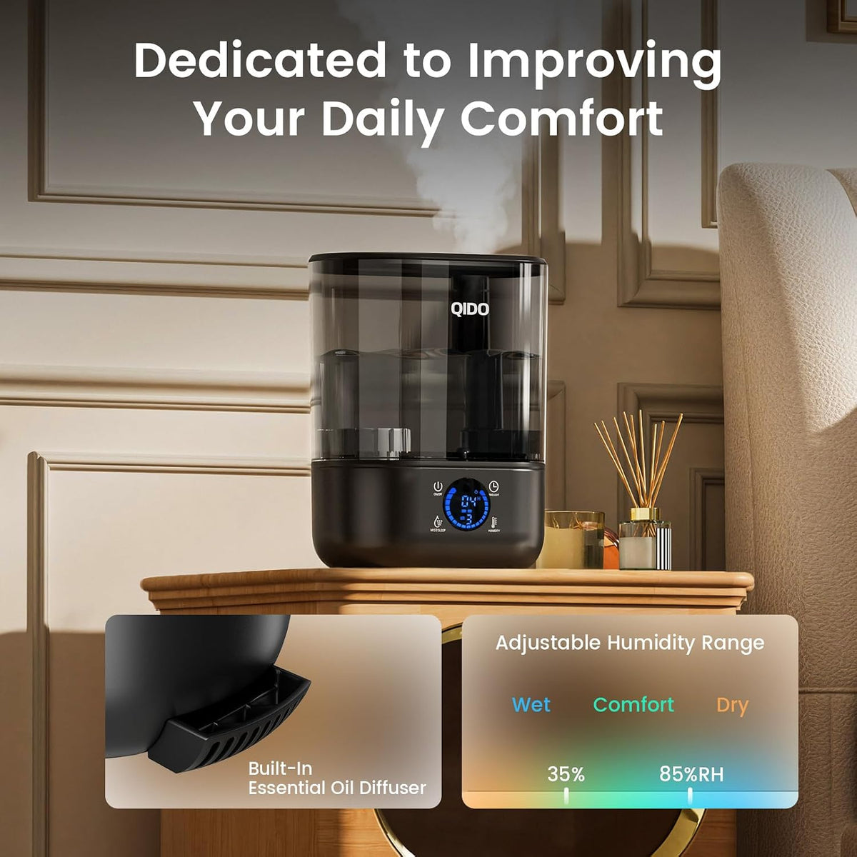 COMHOMA Humidificadores de llenado superior para dormitorio, tanque...
