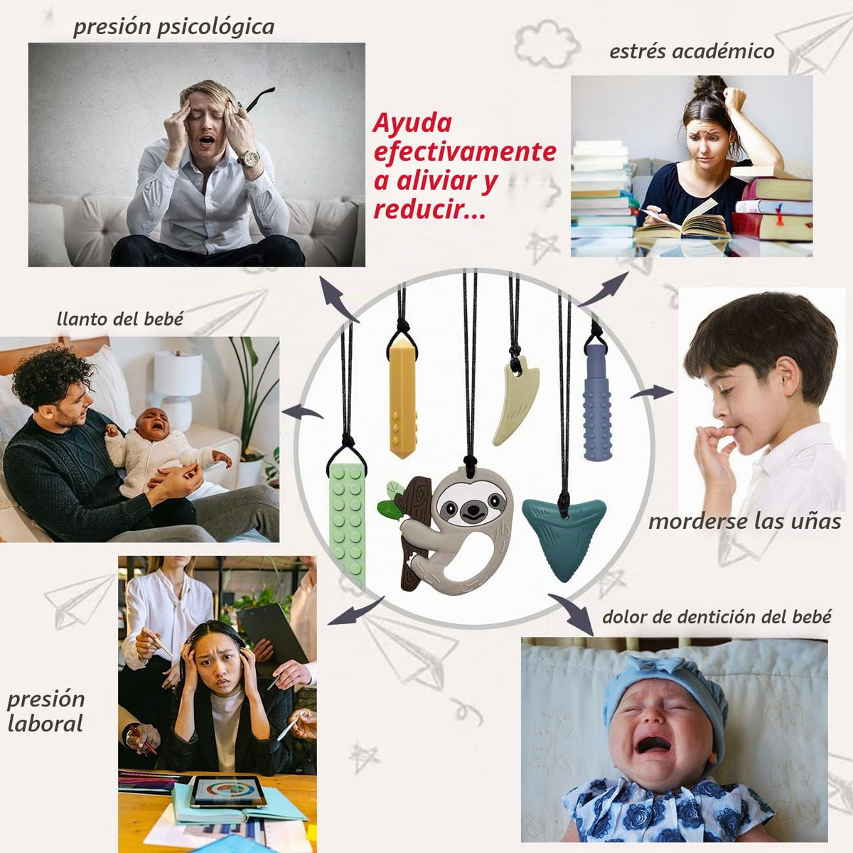 Collares masticables para niños sensoriales, 6 unidades, collares m...