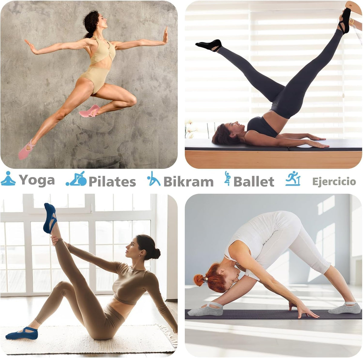 BKP Calcetines de yoga para mujer, calcetines antideslizantes para...