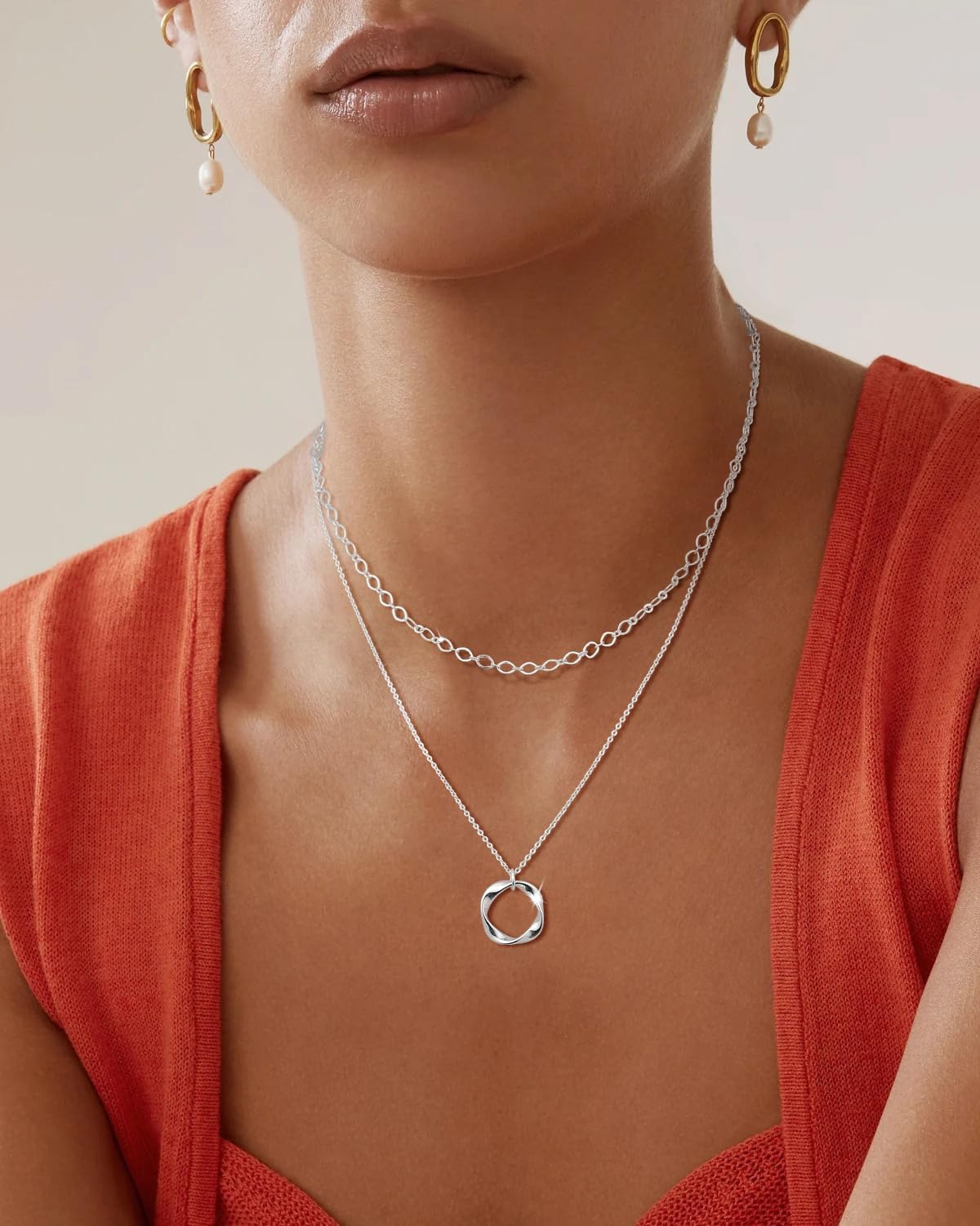 Picuzzy Collares en capas chapados en plata para mujer, collares ap...