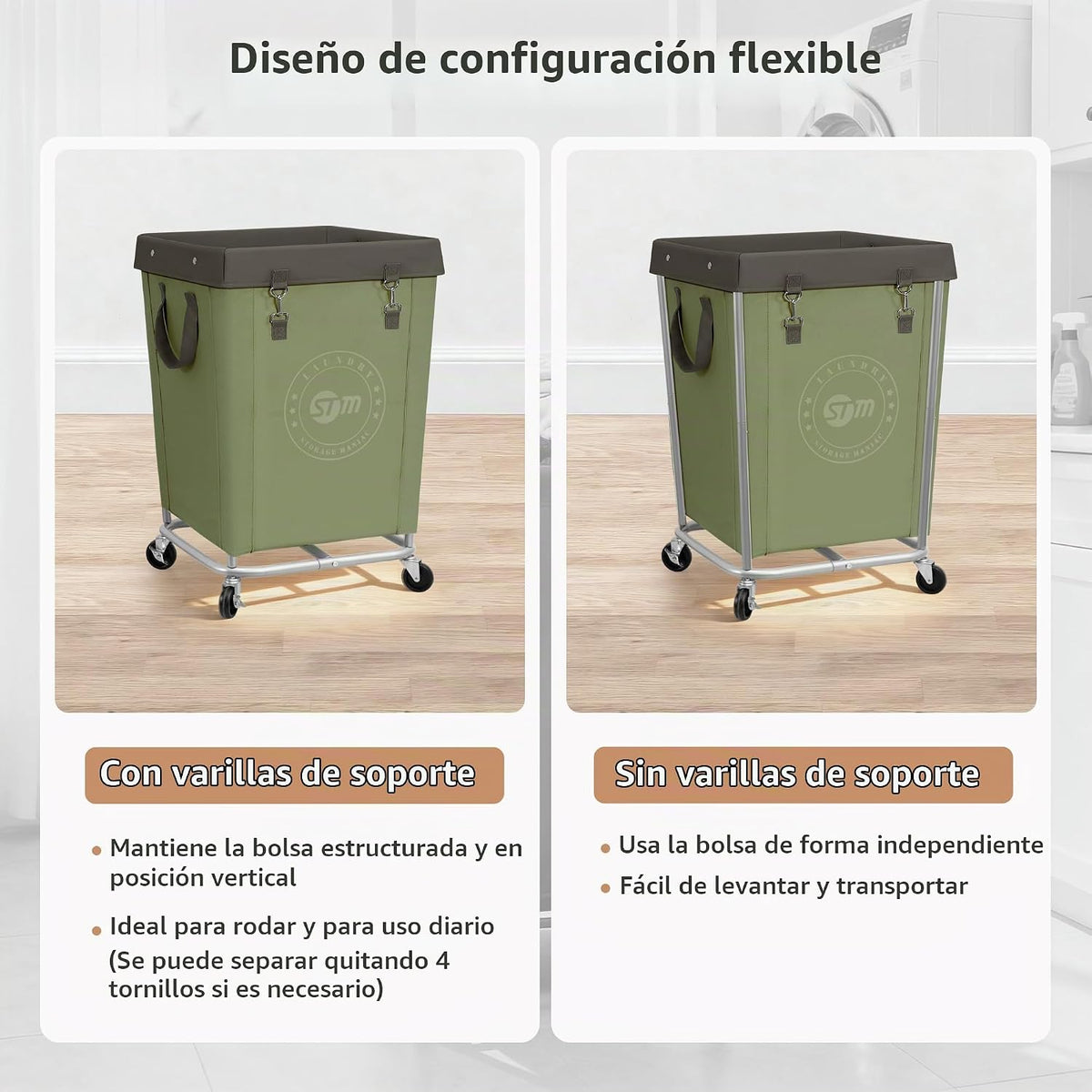 STORAGE MANIAC Cesta de lavandería comercial con marco de acero res...