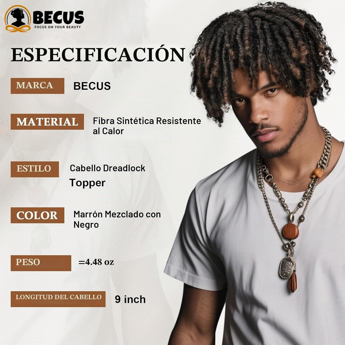 BECUS - Cubrepelo de rastas para hombre, postizo marrón para disfra...
