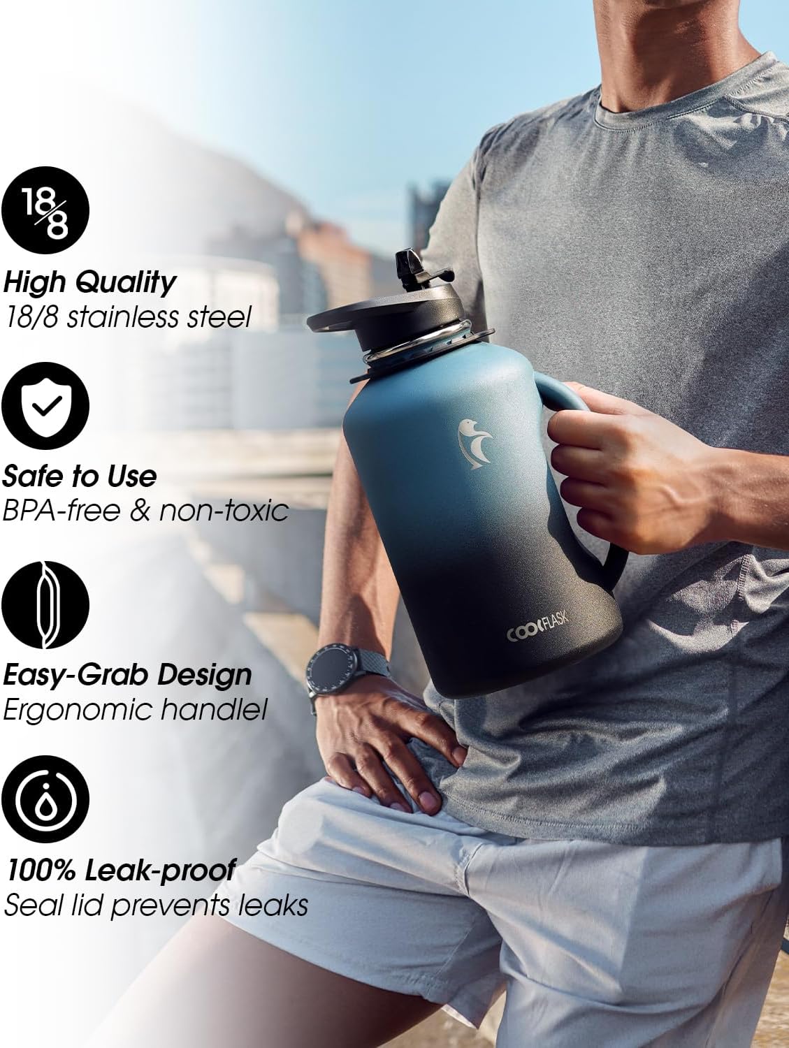 Coolflask Botella de agua aislada de 32 onzas, lavanda y botella de...