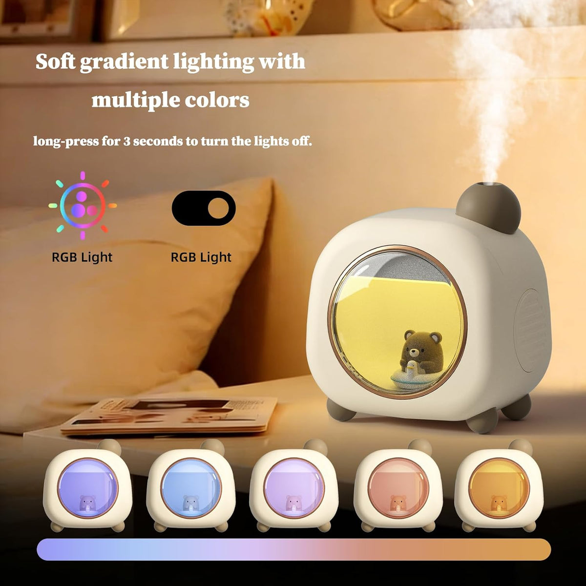 Mini humidificador portátil, 16.9 fl oz de oso de dibujos animados...