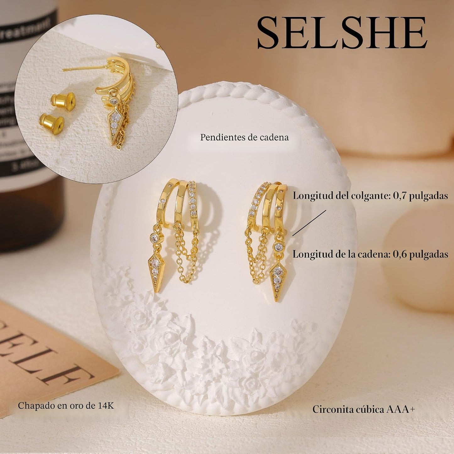 SELSHE Pendientes colgantes para mujer, aretes triples chapados en...