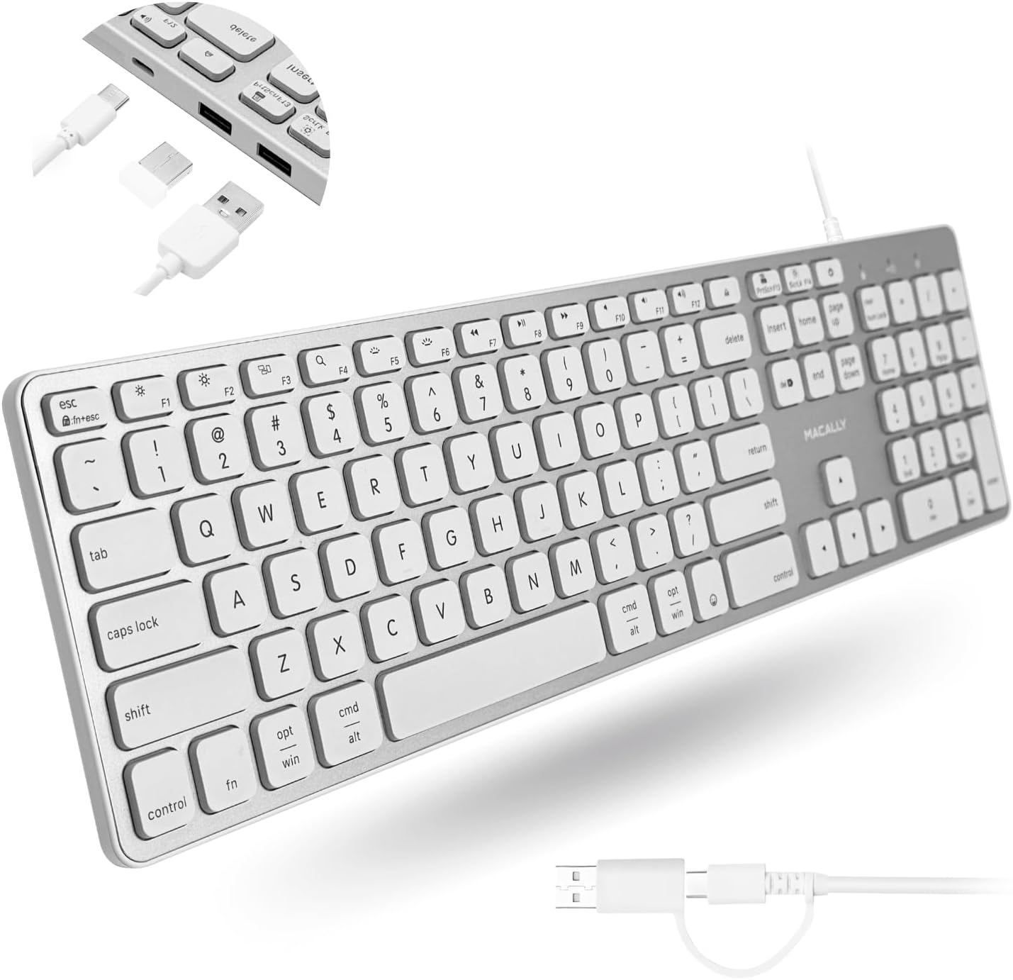 Teclado con cable Macally para Mac con Hub USB (2X USB-A \/ 1x USB-...